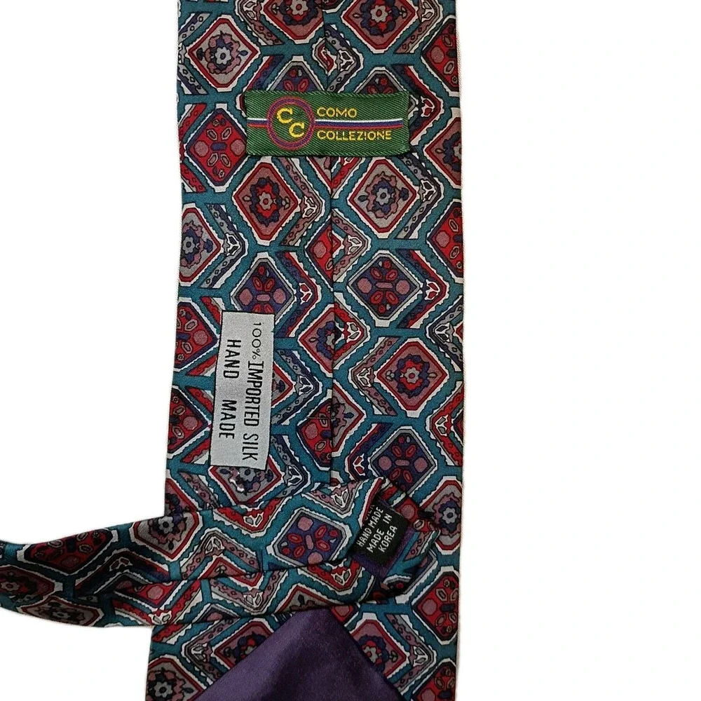 Como‎ Collezione Men's Necktie Silk Geometric Jewel Tone Italian 90s